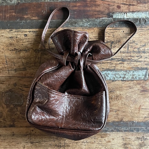 Vintage Handbags - 1960s Brown Leather Drawstring Bag